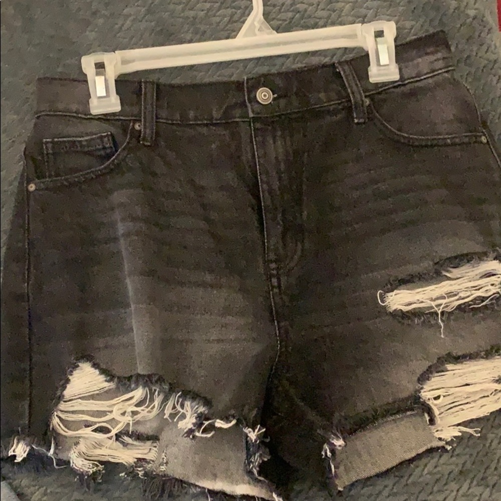 Distressed black shorts